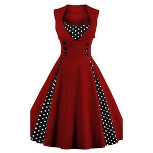 Killreal Women's M Red Polka Dot Fit Flare Dress Button Front Retro Pinup NWT